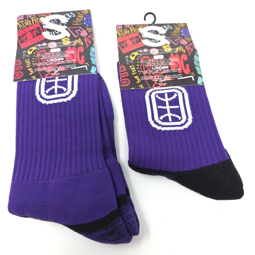Overtime Elite Jelly Fam Socks Lot 2 Purple Crew Mid Strideline Size L NWT